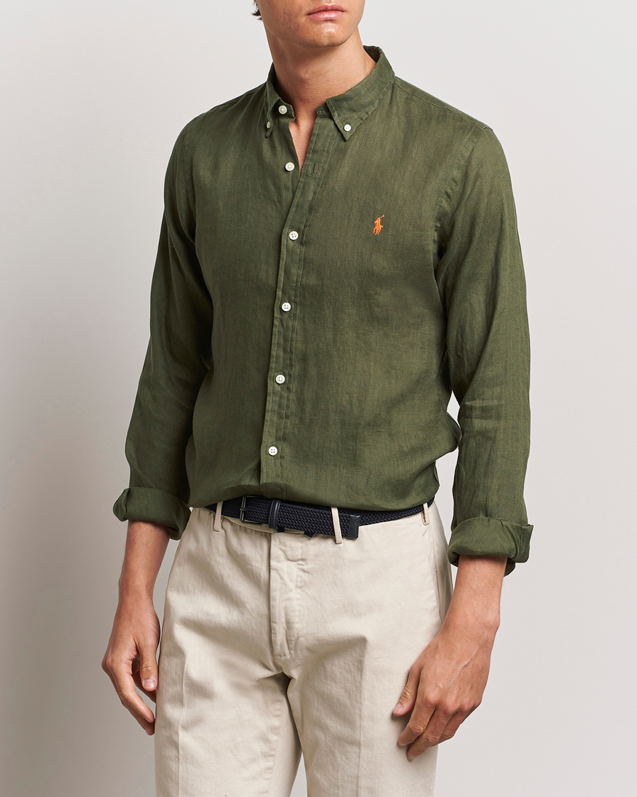 Herr | Skjortor | Polo Ralph Lauren | Slim Fit Linen Button Down Shirt Thermal Green