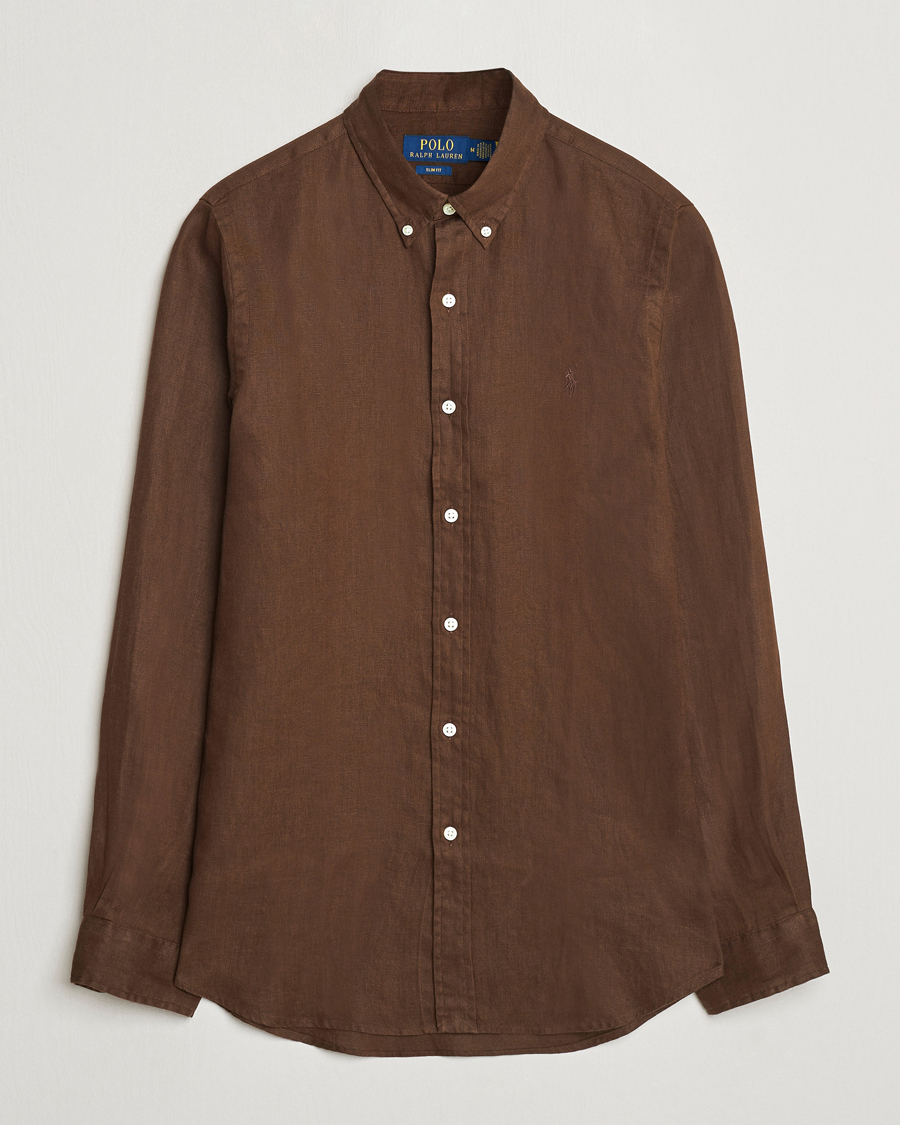 Herr | Skjortor | Polo Ralph Lauren | Slim Fit Linen Button Down Shirt Chocolate Mousse