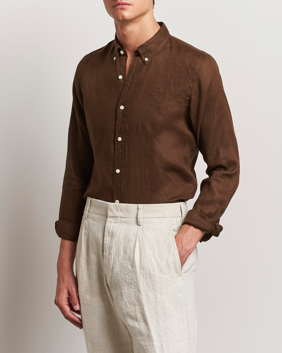 Herr | Kläder | Polo Ralph Lauren | Slim Fit Linen Button Down Shirt Chocolate Mousse