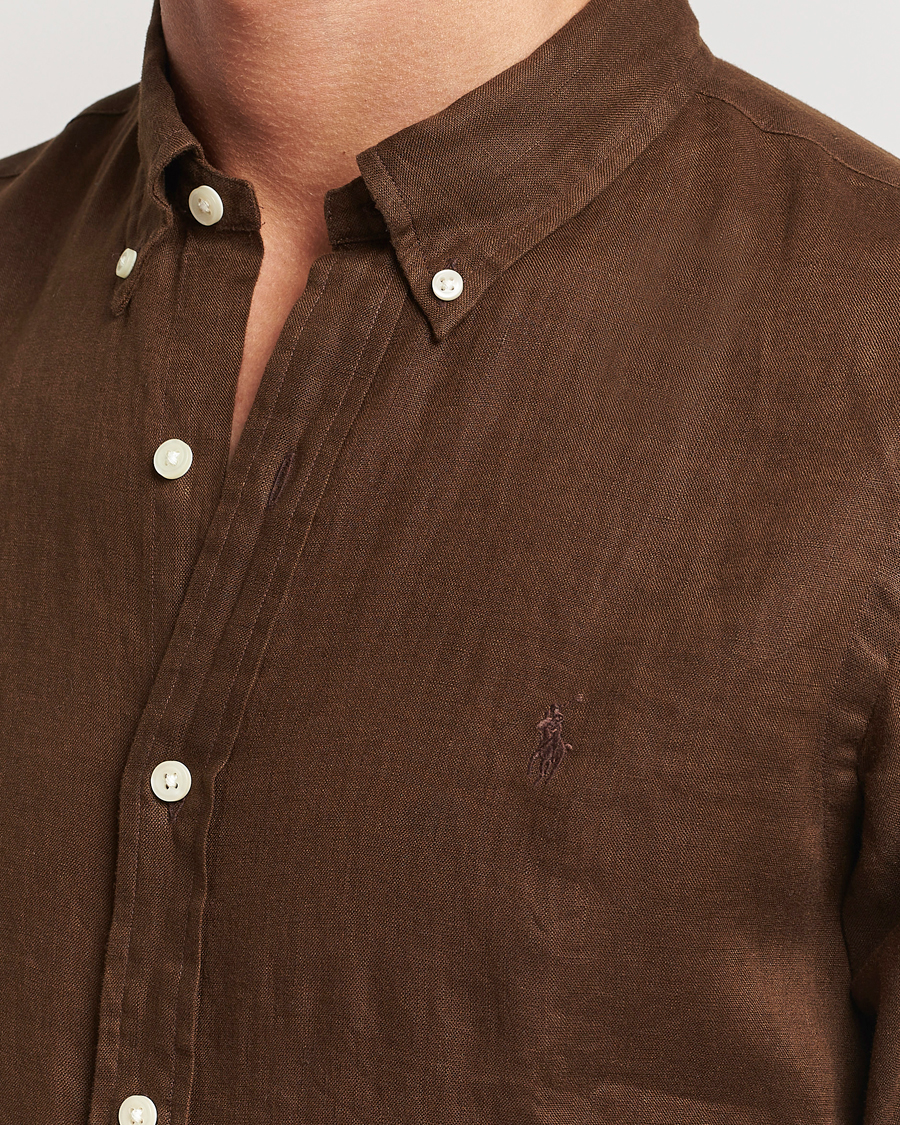 Herr | Skjortor | Polo Ralph Lauren | Slim Fit Linen Button Down Shirt Chocolate Mousse