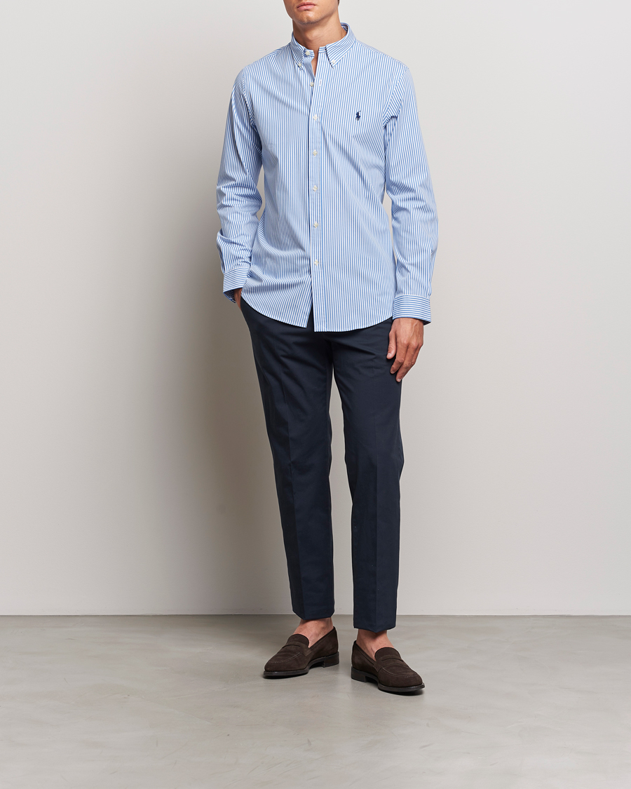 Herr | Skjortor | Polo Ralph Lauren | Slim Fit Striped Poplin Shirt Light Blue/White