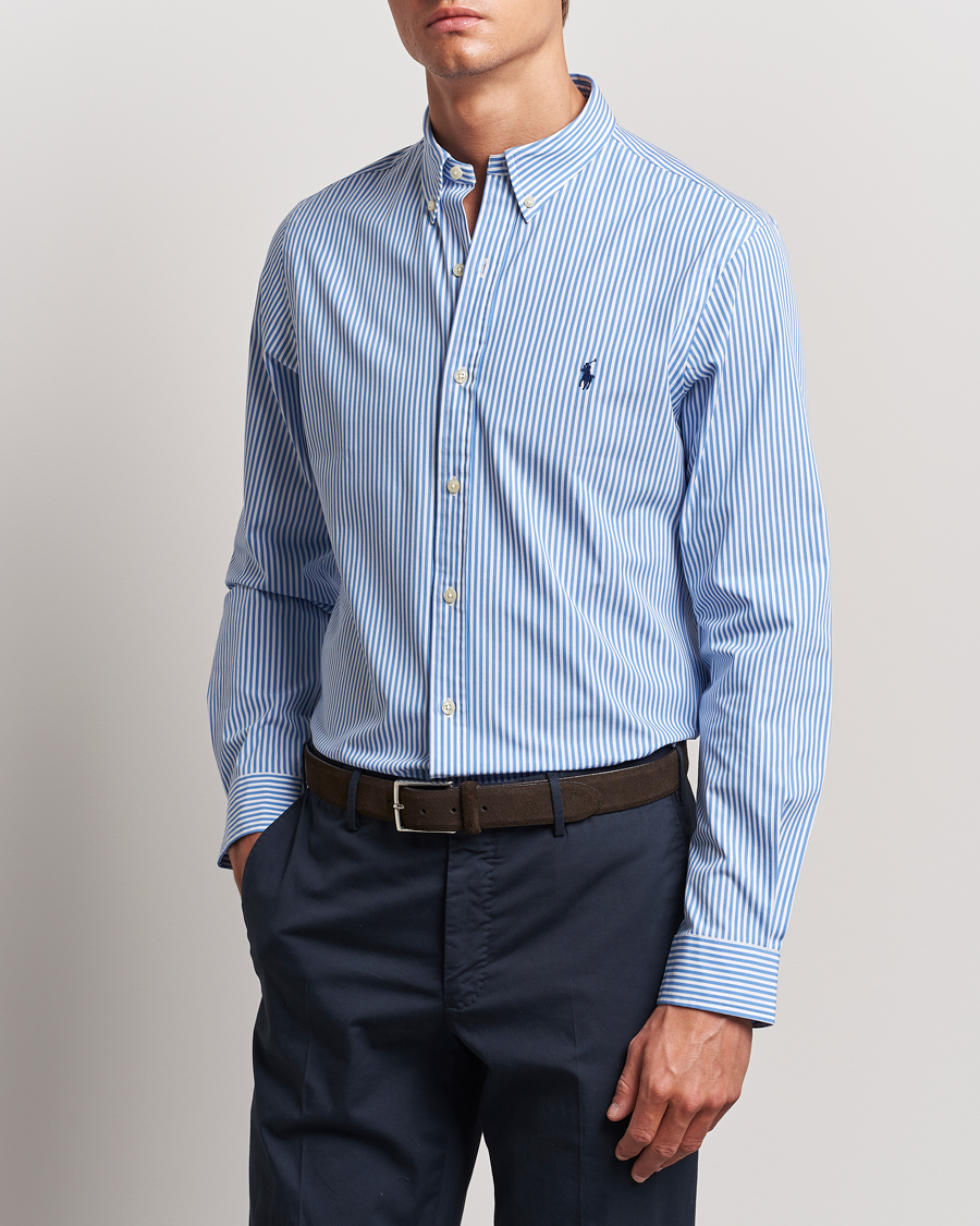 Herr |  | Polo Ralph Lauren | Slim Fit Striped Poplin Shirt Light Blue/White