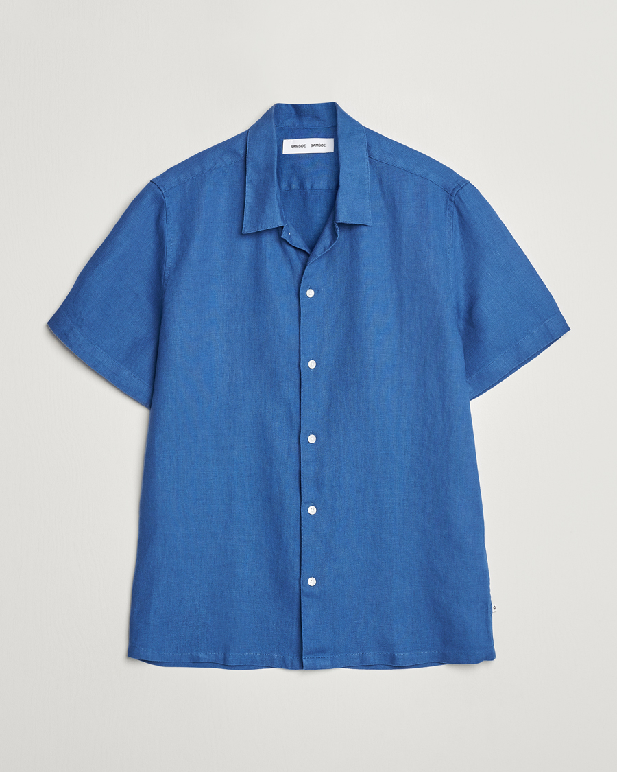 Herr | Skjortor | Samsøe Samsøe | Saavan Linen Short Sleeve Shirt Déja Vu Blue