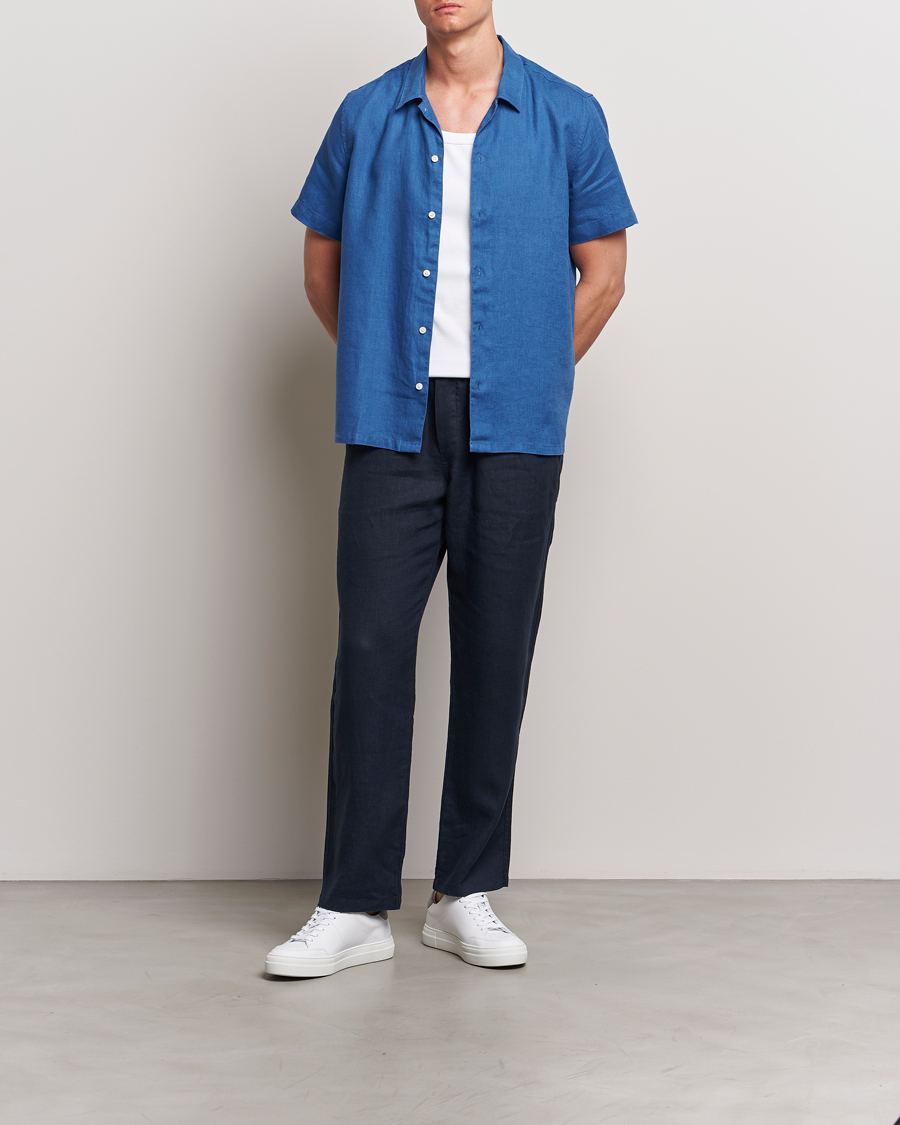 Herr | Skjortor | Samsøe Samsøe | Saavan Linen Short Sleeve Shirt Déja Vu Blue