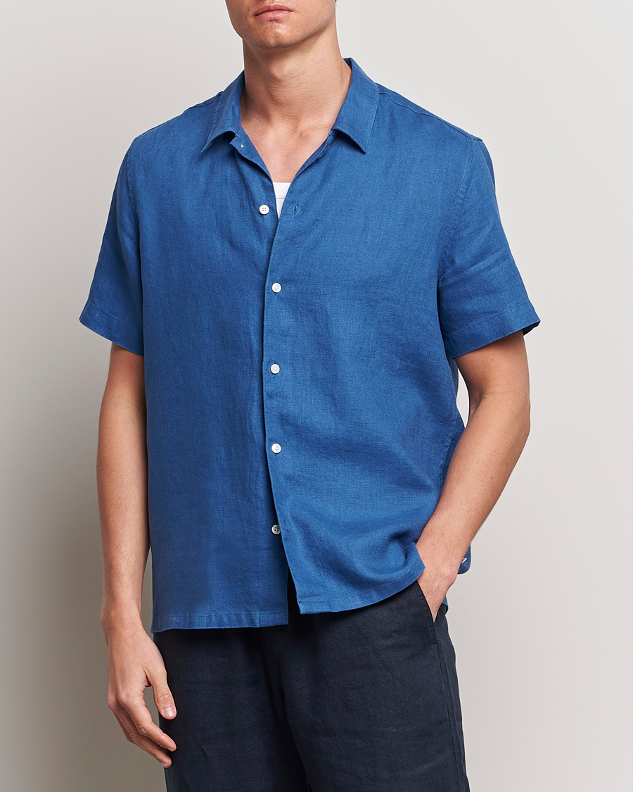 Herr | Skjortor | Samsøe Samsøe | Saavan Linen Short Sleeve Shirt Déja Vu Blue