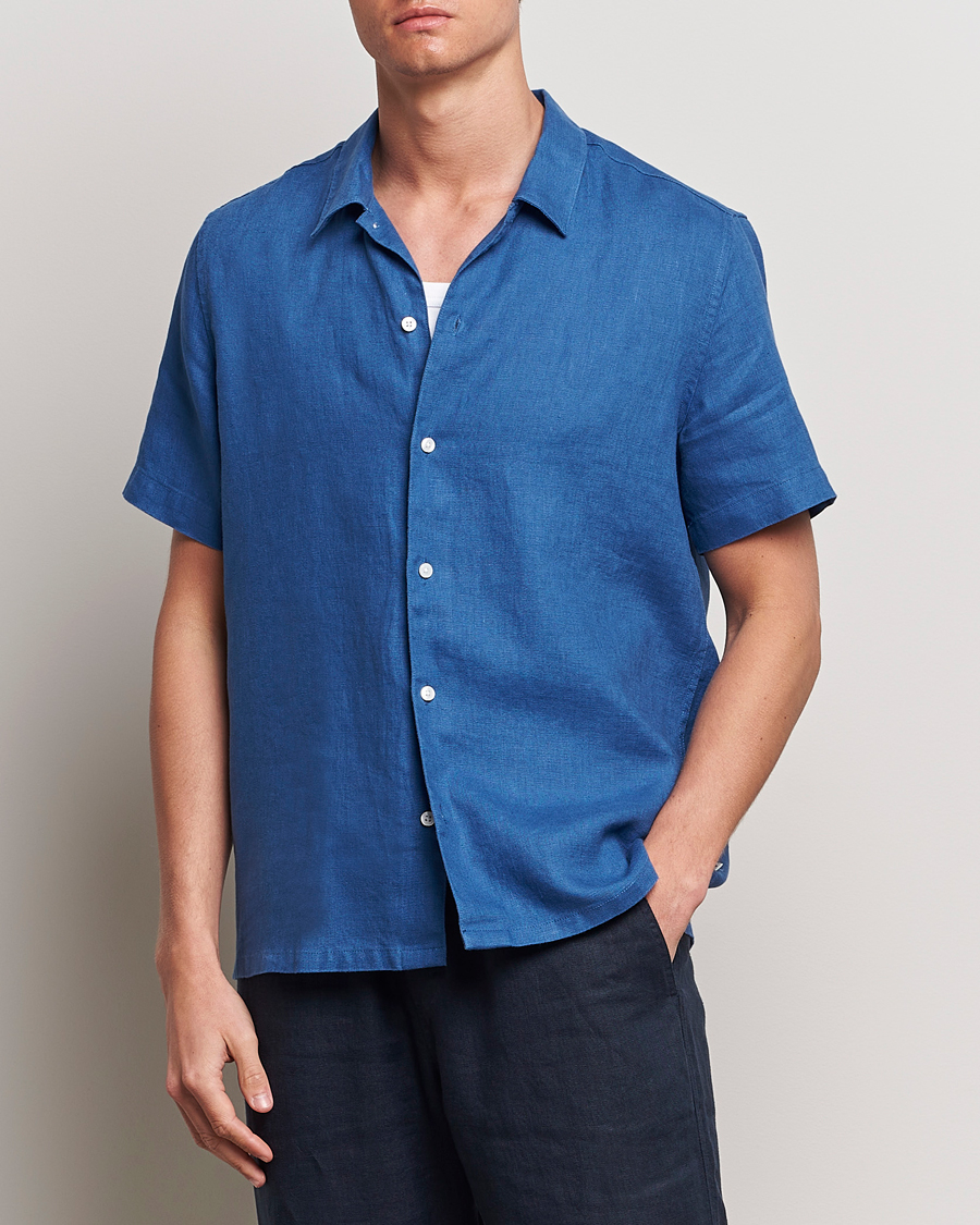 Herr |  | Samsøe Samsøe | Saavan Linen Short Sleeve Shirt Déja Vu Blue