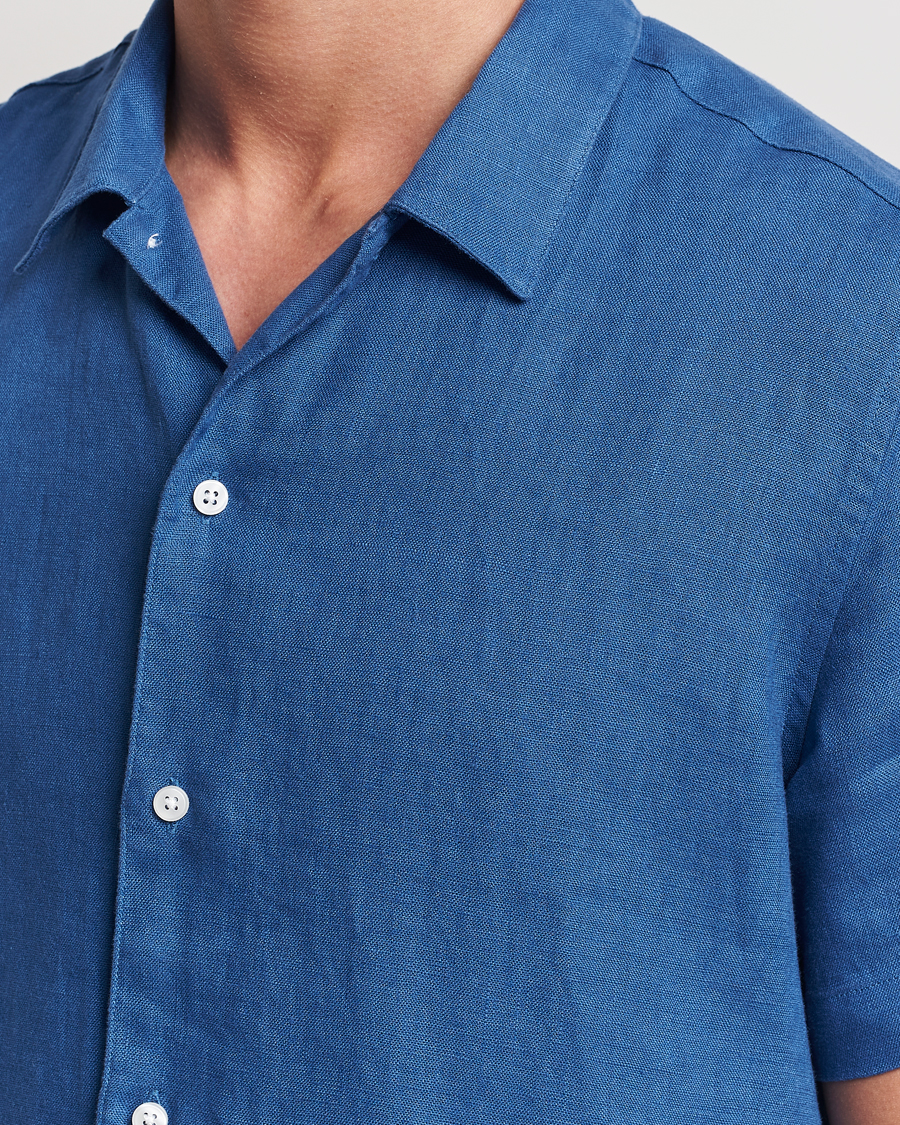 Herr | Skjortor | Samsøe Samsøe | Saavan Linen Short Sleeve Shirt Déja Vu Blue