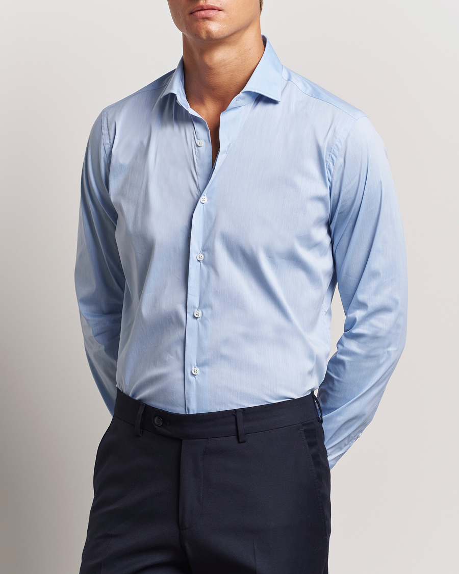 Herr | Skjortor | Grigio | Stretch Popeline Dress Shirt Light Blue