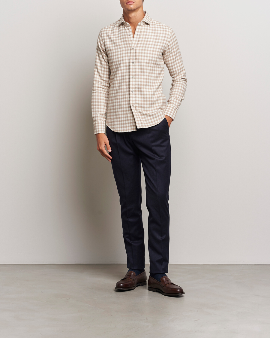 Herr | Skjortor | Grigio | Washed Flannel Shirt Beige Check