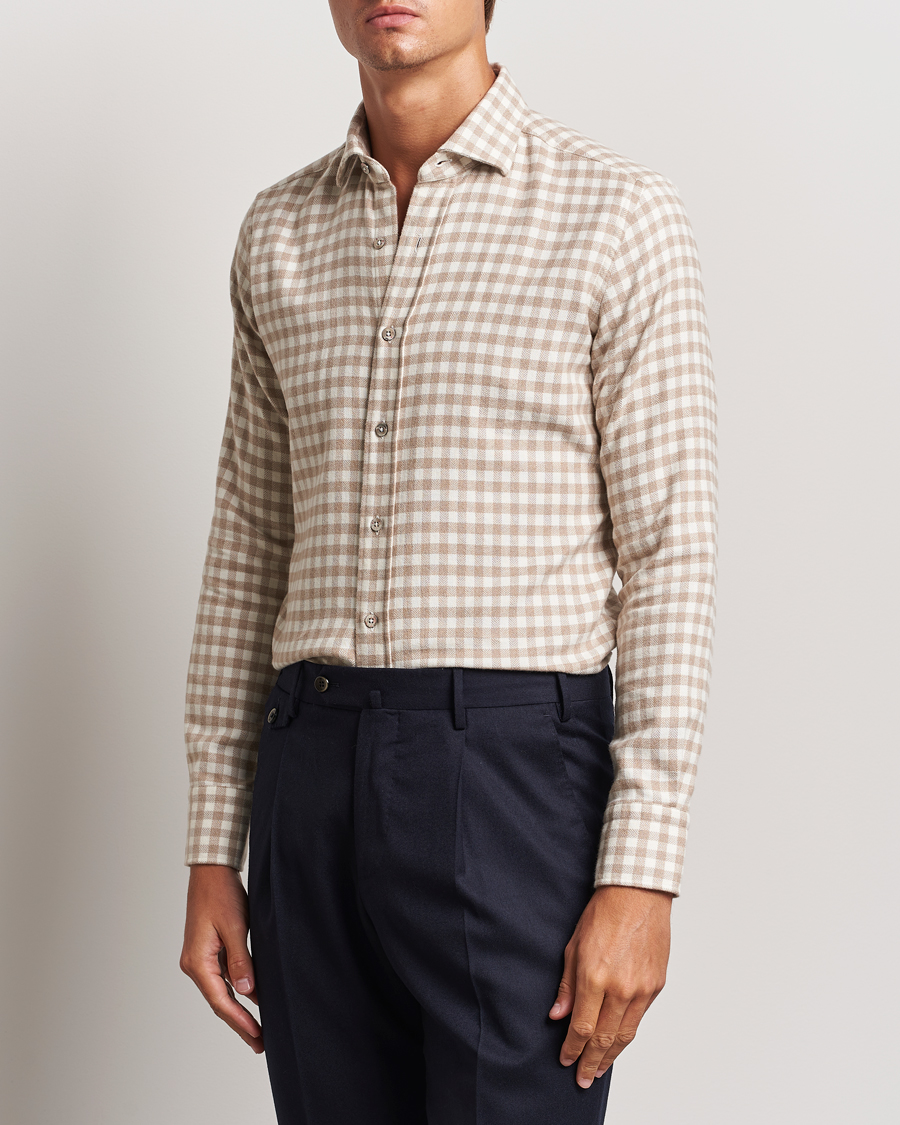 Herr | Skjortor | Grigio | Washed Flannel Shirt Beige Check
