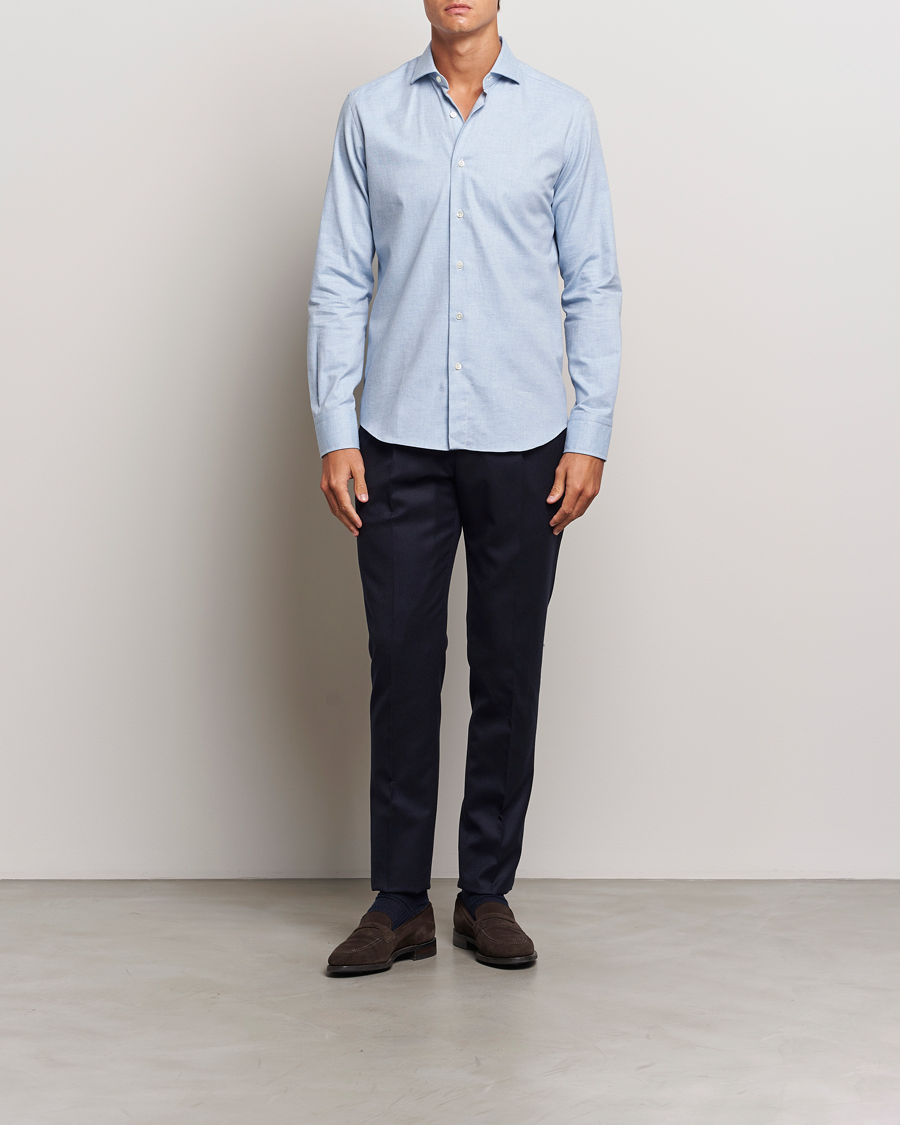 Herr | Skjortor | Grigio | Washed Flannel Shirt Light Blue