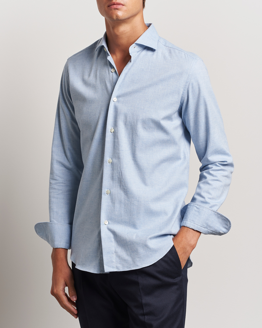 Herr | Skjortor | Grigio | Washed Flannel Shirt Light Blue