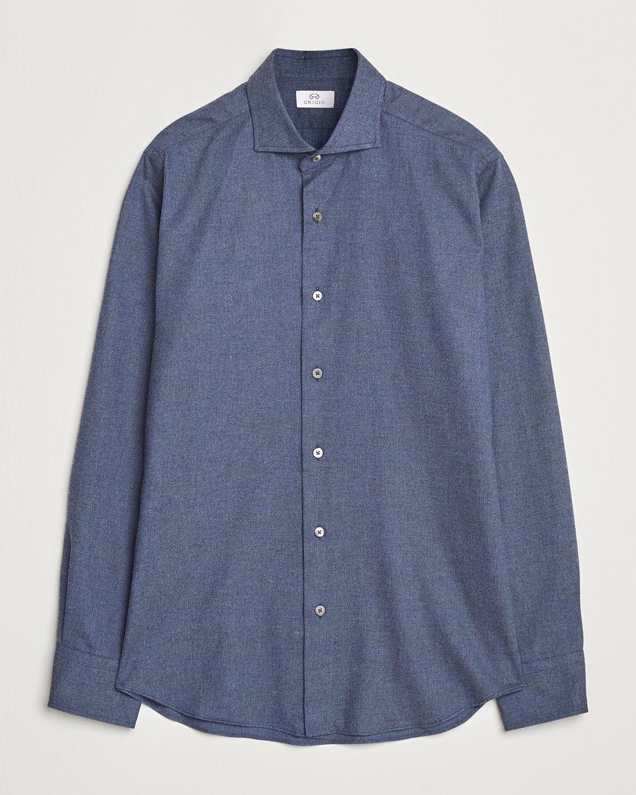 Herr | Skjortor | Grigio | Washed Flannel Shirt Navy