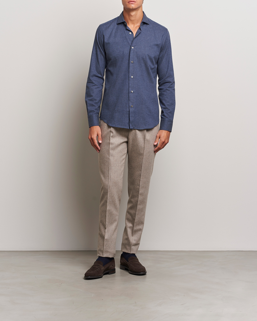 Herr | Skjortor | Grigio | Washed Flannel Shirt Navy