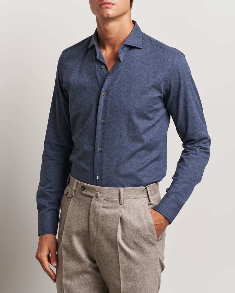 Herr | Skjortor | Grigio | Washed Flannel Shirt Navy