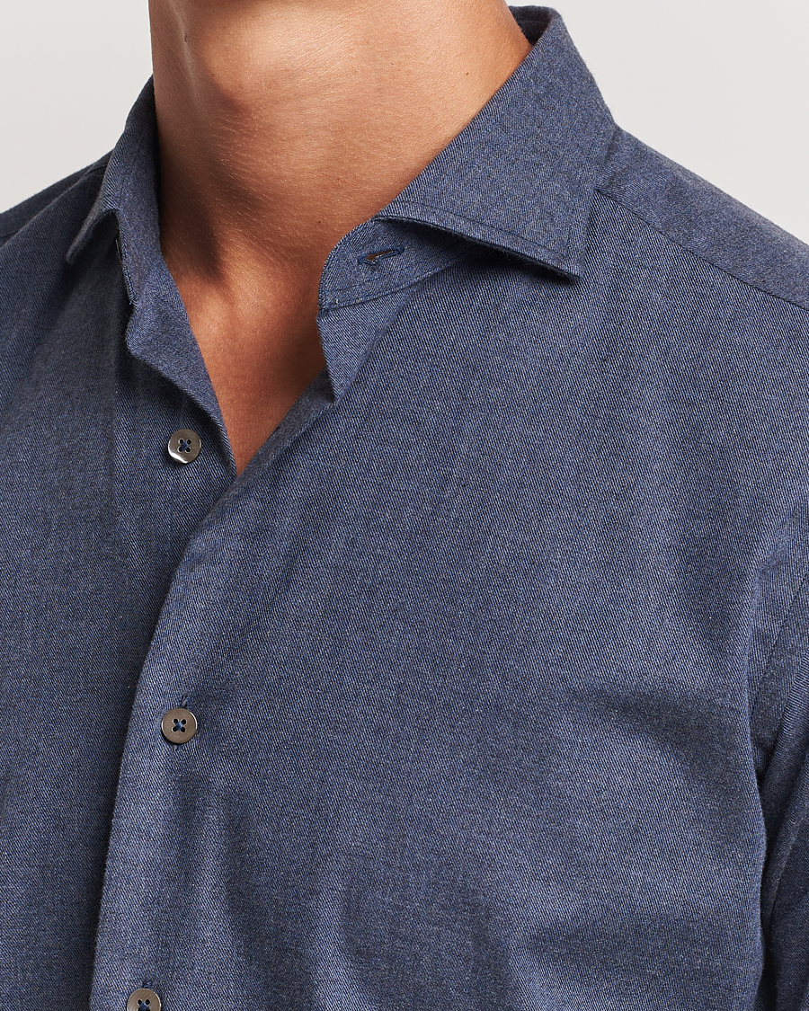 Herr | Skjortor | Grigio | Washed Flannel Shirt Navy