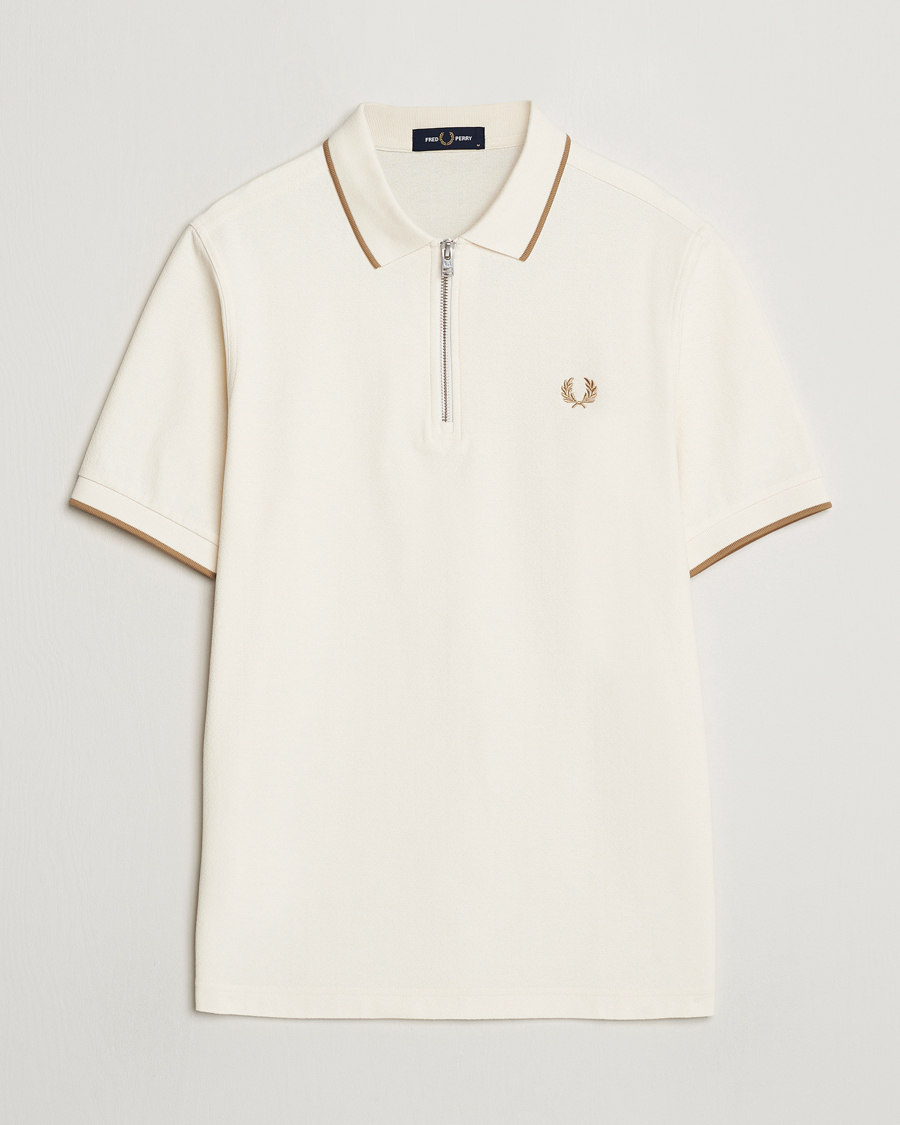 Herr | Pikéer | Fred Perry | Crépe Half Zip Polo Ecru