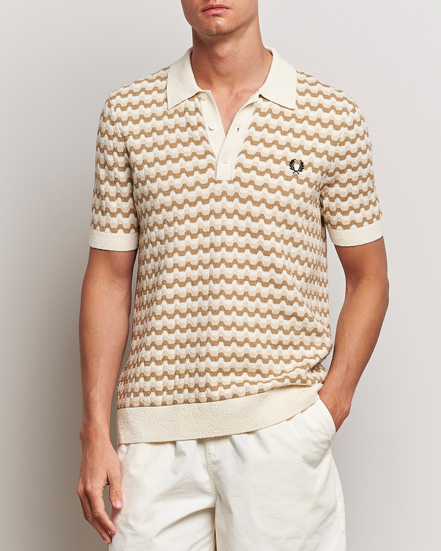 Herr | Fred Perry | Fred Perry | Bouclé Jacquard Knitted Polo Ecru