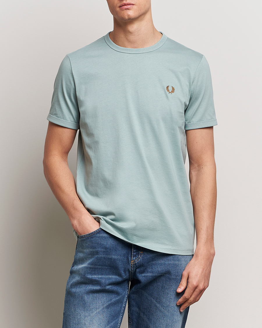 Herr | T-Shirts | Fred Perry | Ringer T-Shirt Silver Blue