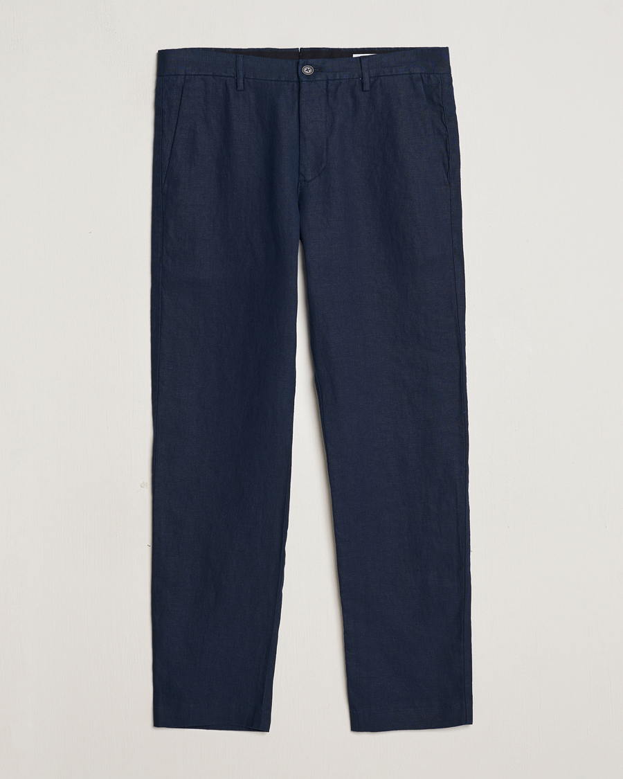 Herr | Byxor | NN07 | Theo Linen Trousers Navy Blue