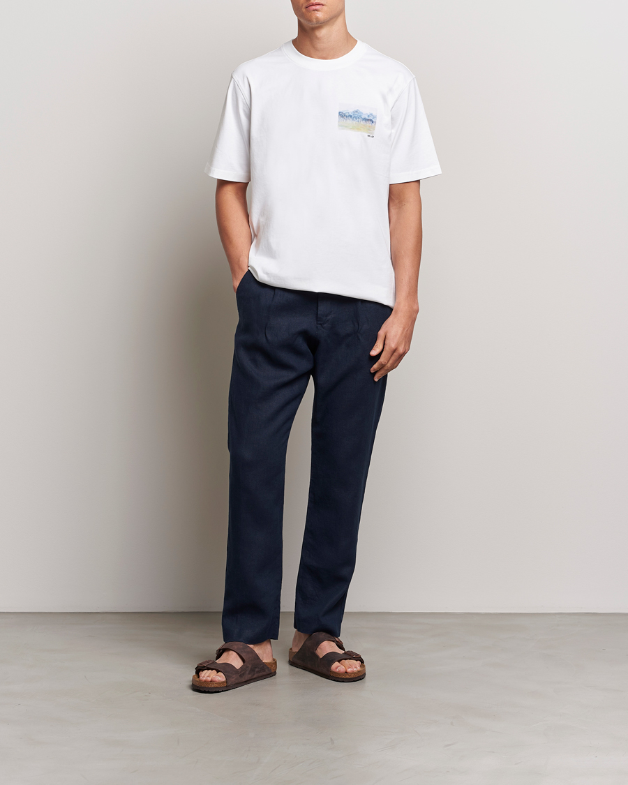 Herr | Byxor | NN07 | Bill Pleated Linen Trousers Navy Blue