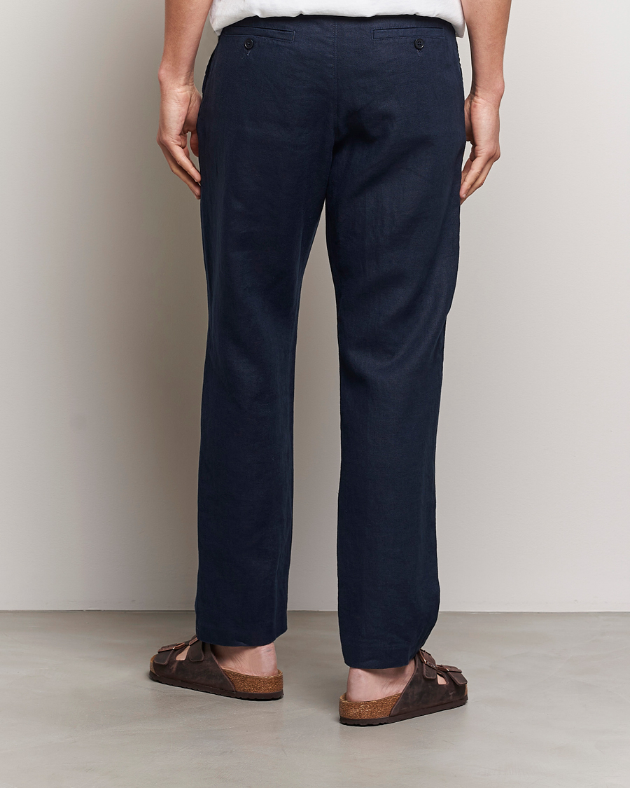 Herr | Byxor | NN07 | Bill Pleated Linen Trousers Navy Blue