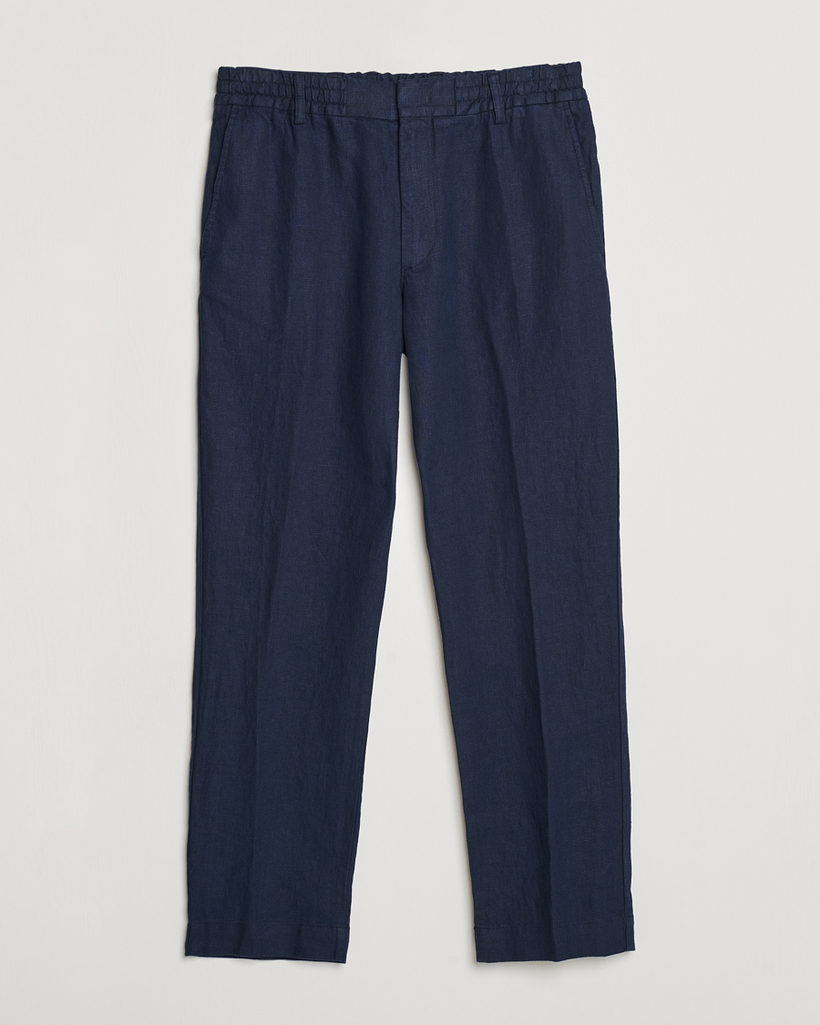 Herr | Byxor | NN07 | Billie Linen Drawstring Trousers Navy Blue