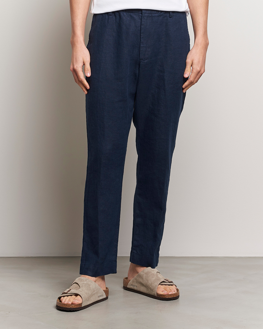 Herr | Kläder | NN07 | Billie Linen Drawstring Trousers Navy Blue