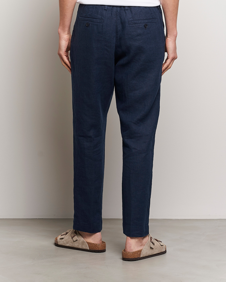 Herr | Byxor | NN07 | Billie Linen Drawstring Trousers Navy Blue