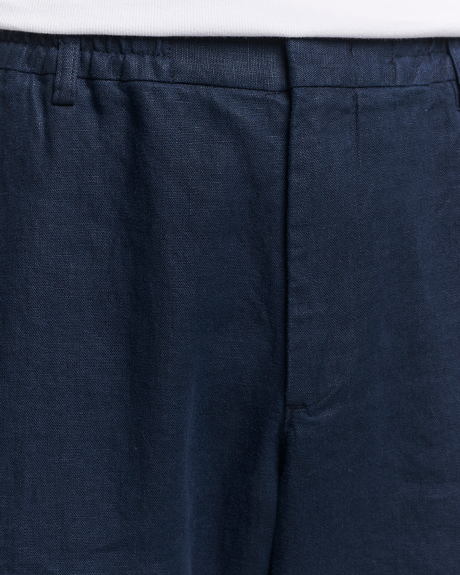 Herr | Byxor | NN07 | Billie Linen Drawstring Trousers Navy Blue