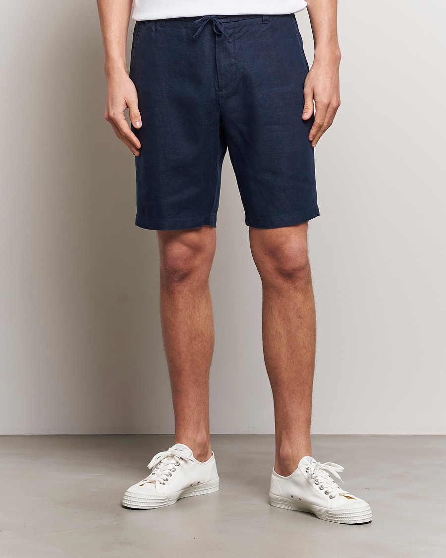 Herr | Kläder | NN07 | Seb Linen Drawstring Shorts Navy Blue