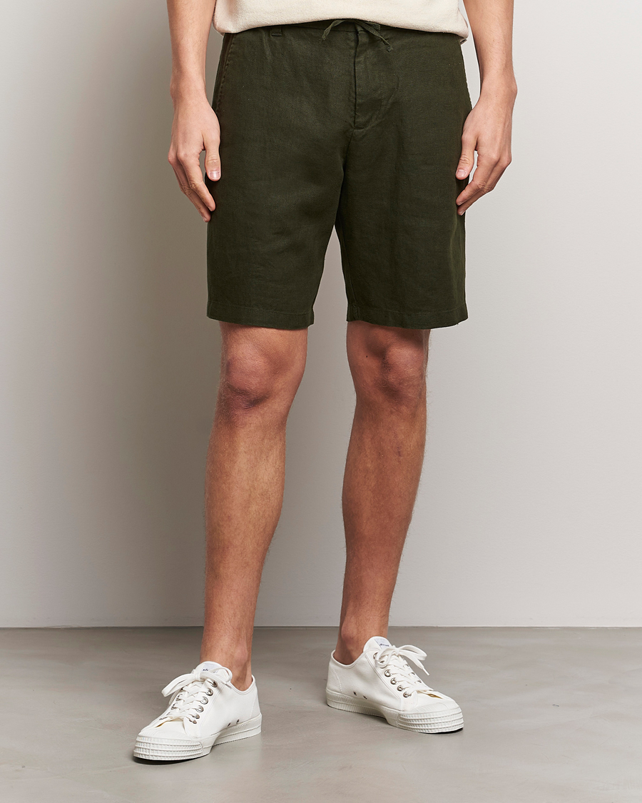 Herr | Linneshorts | NN07 | Seb Linen Drawstring Shorts Rosin Green