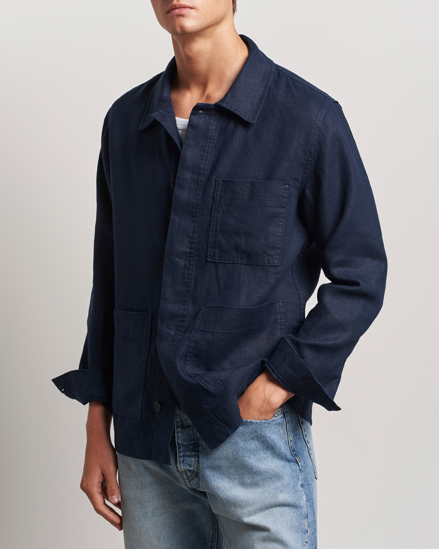 Herr | Overshirts | NN07 | Olav Linen Overshirt Navy Blue