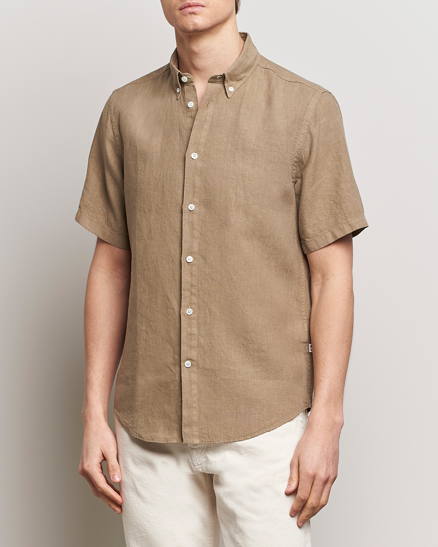 Herr | Kortärmade skjortor | NN07 | Arne Linen Short Sleeve Shirt Greige