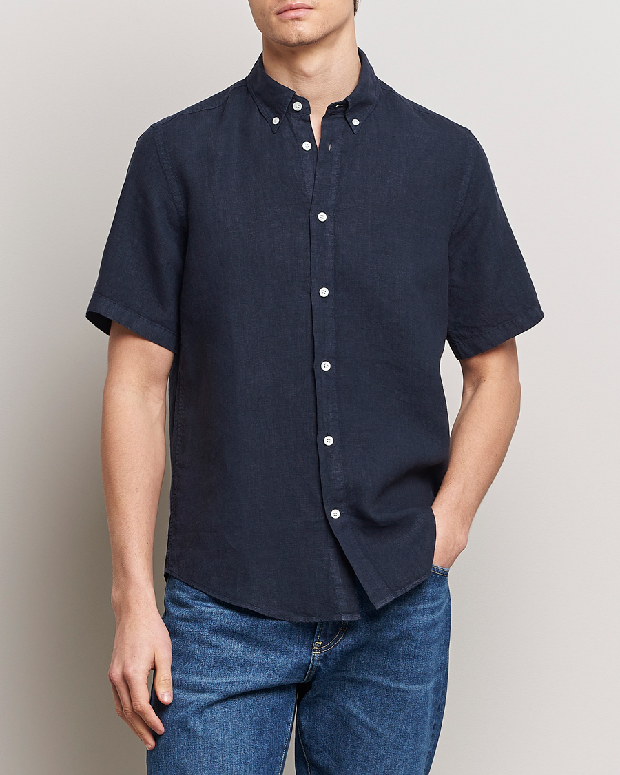 Herr | Avdelningar | NN07 | Arne Linen Short Sleeve Shirt Navy Blue