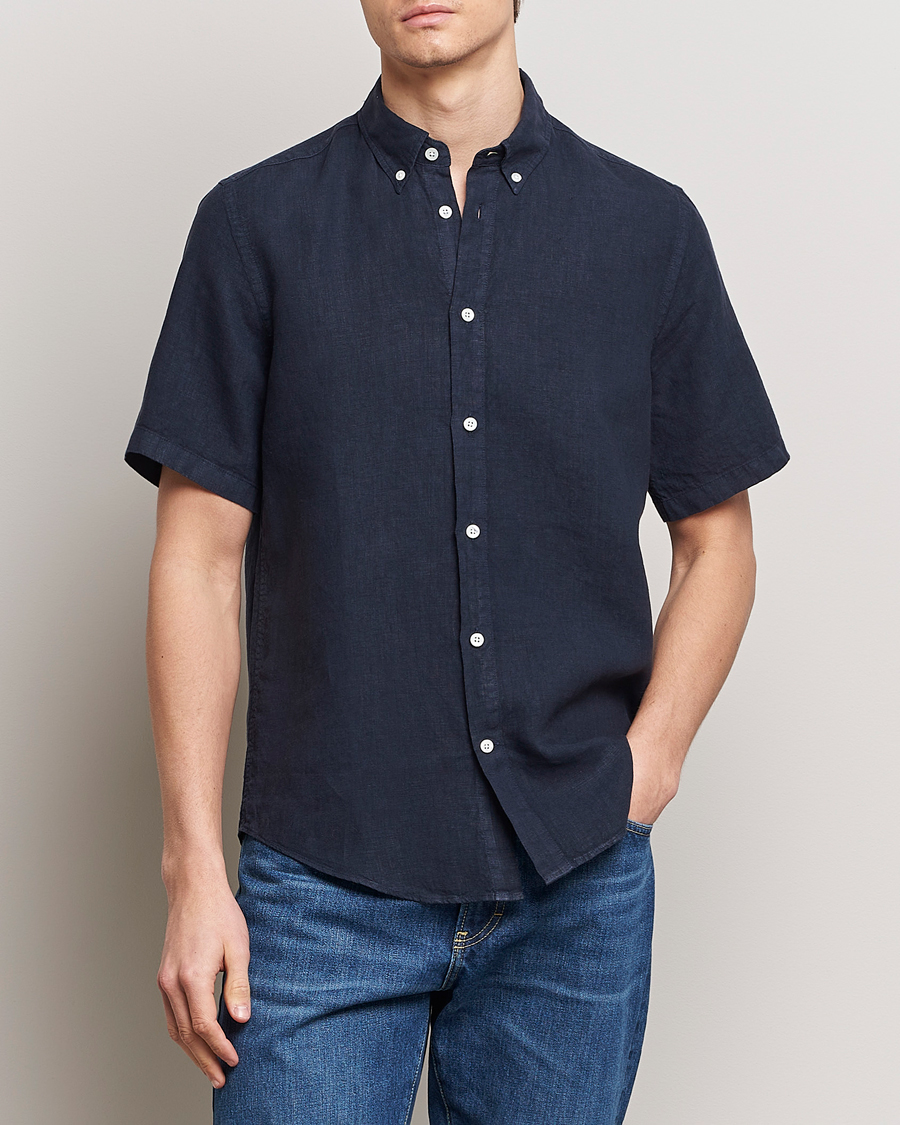 Herr | Senast inkommet | NN07 | Arne Linen Short Sleeve Shirt Navy Blue