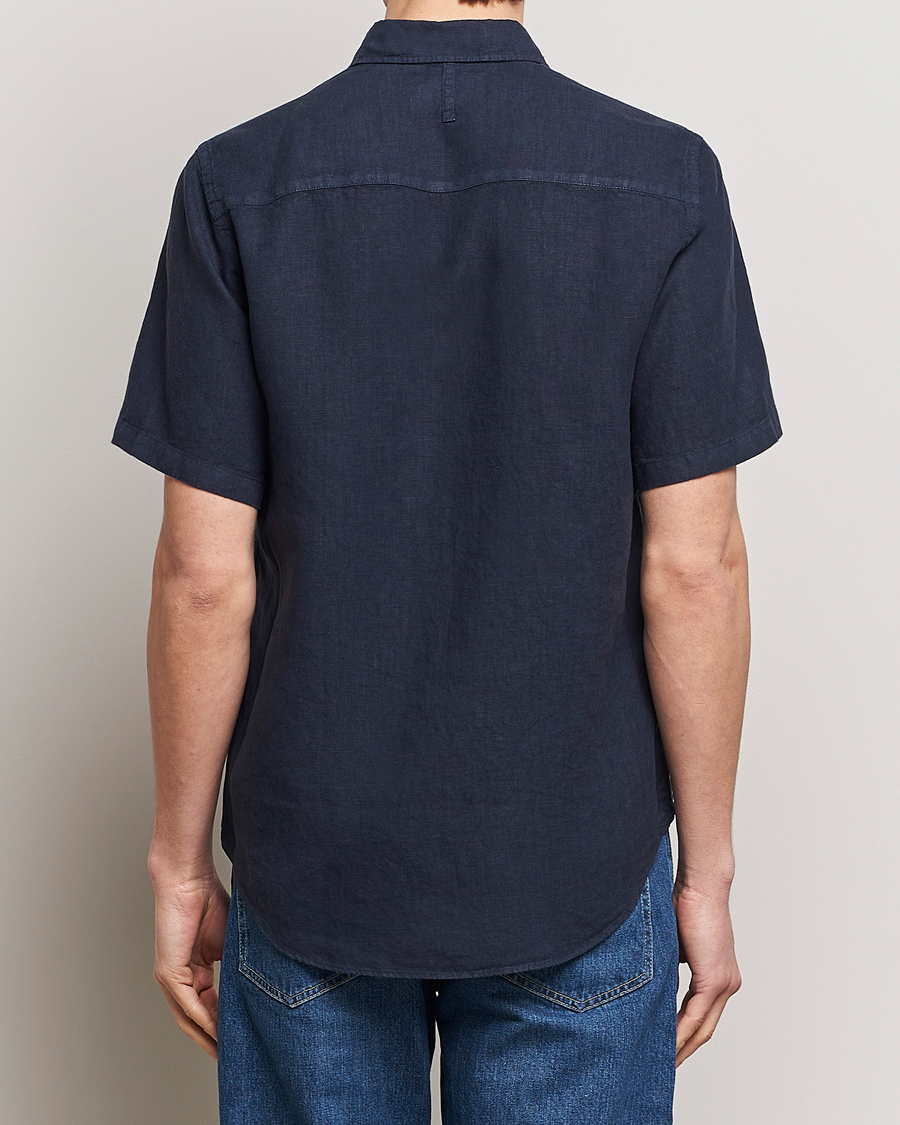 Herr | Skjortor | NN07 | Arne Linen Short Sleeve Shirt Navy Blue