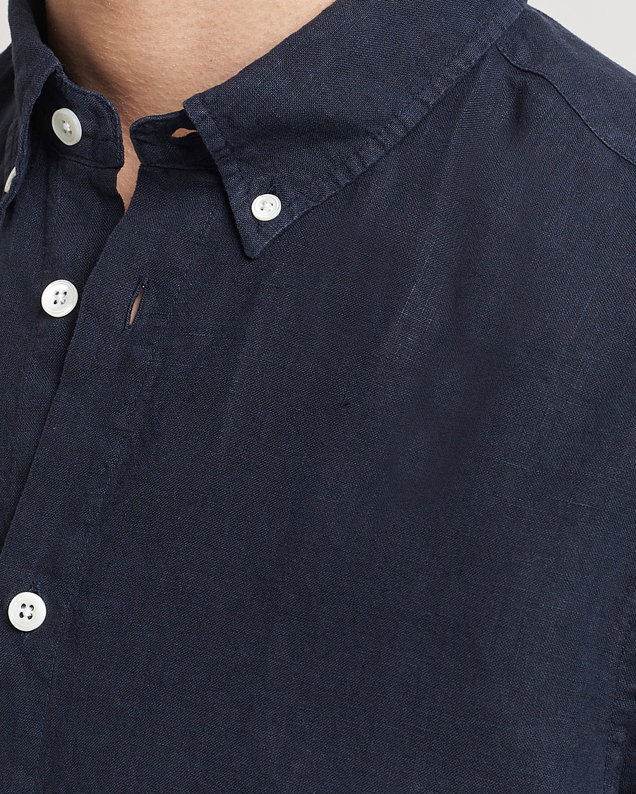 Herr | Skjortor | NN07 | Arne Linen Short Sleeve Shirt Navy Blue