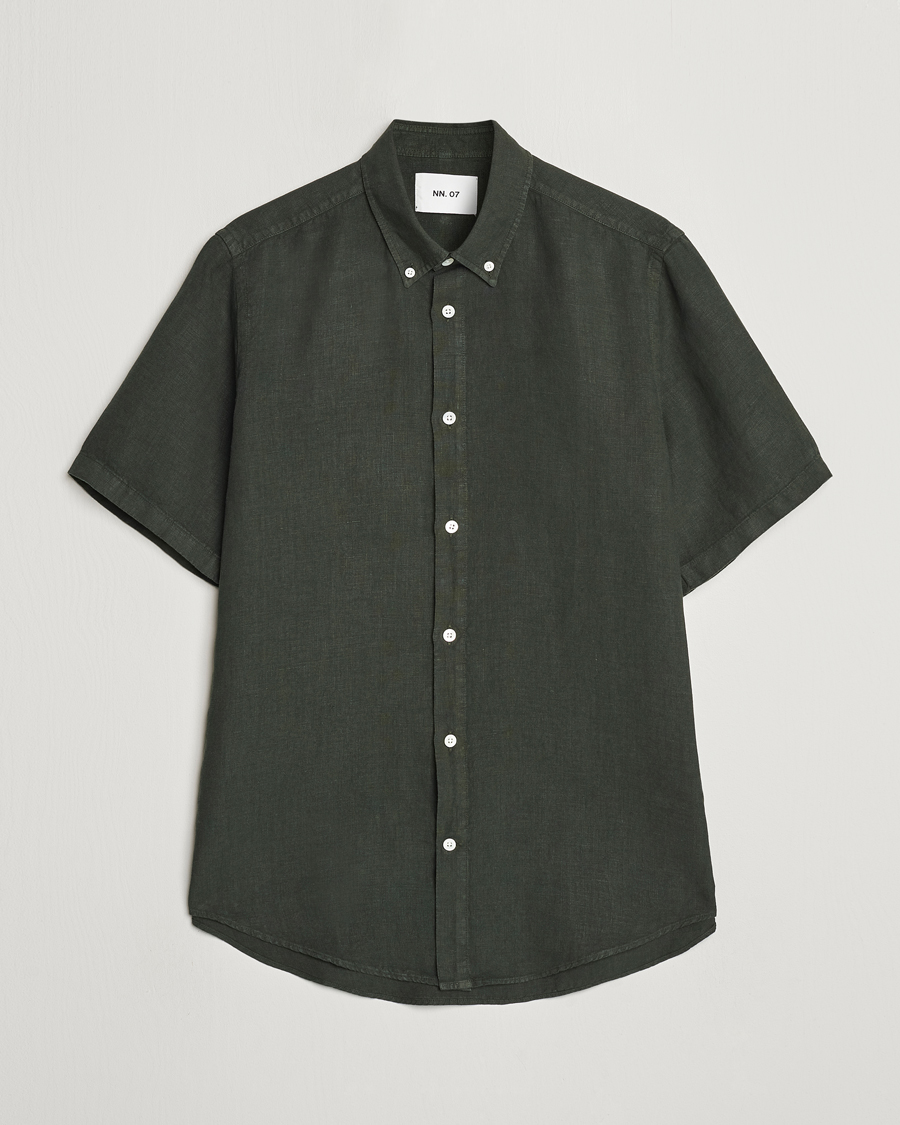 Herr | Skjortor | NN07 | Arne Linen Short Sleeve Shirt Rosin Green