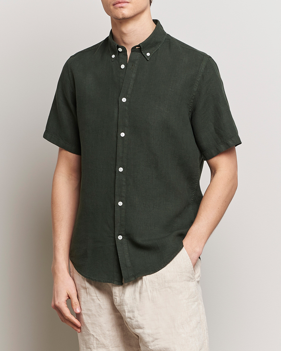 Herr | Kläder | NN07 | Arne Linen Short Sleeve Shirt Rosin Green