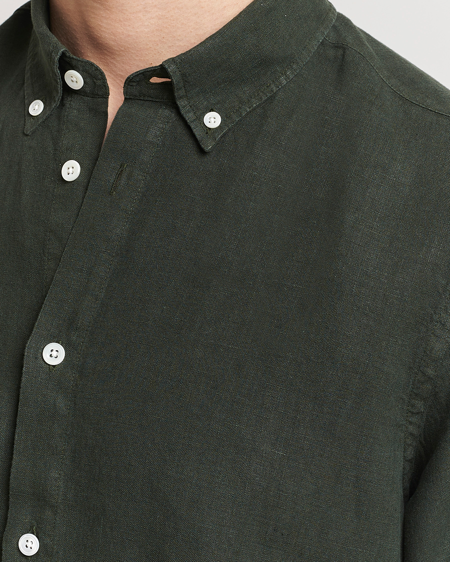 Herr | Skjortor | NN07 | Arne Linen Short Sleeve Shirt Rosin Green