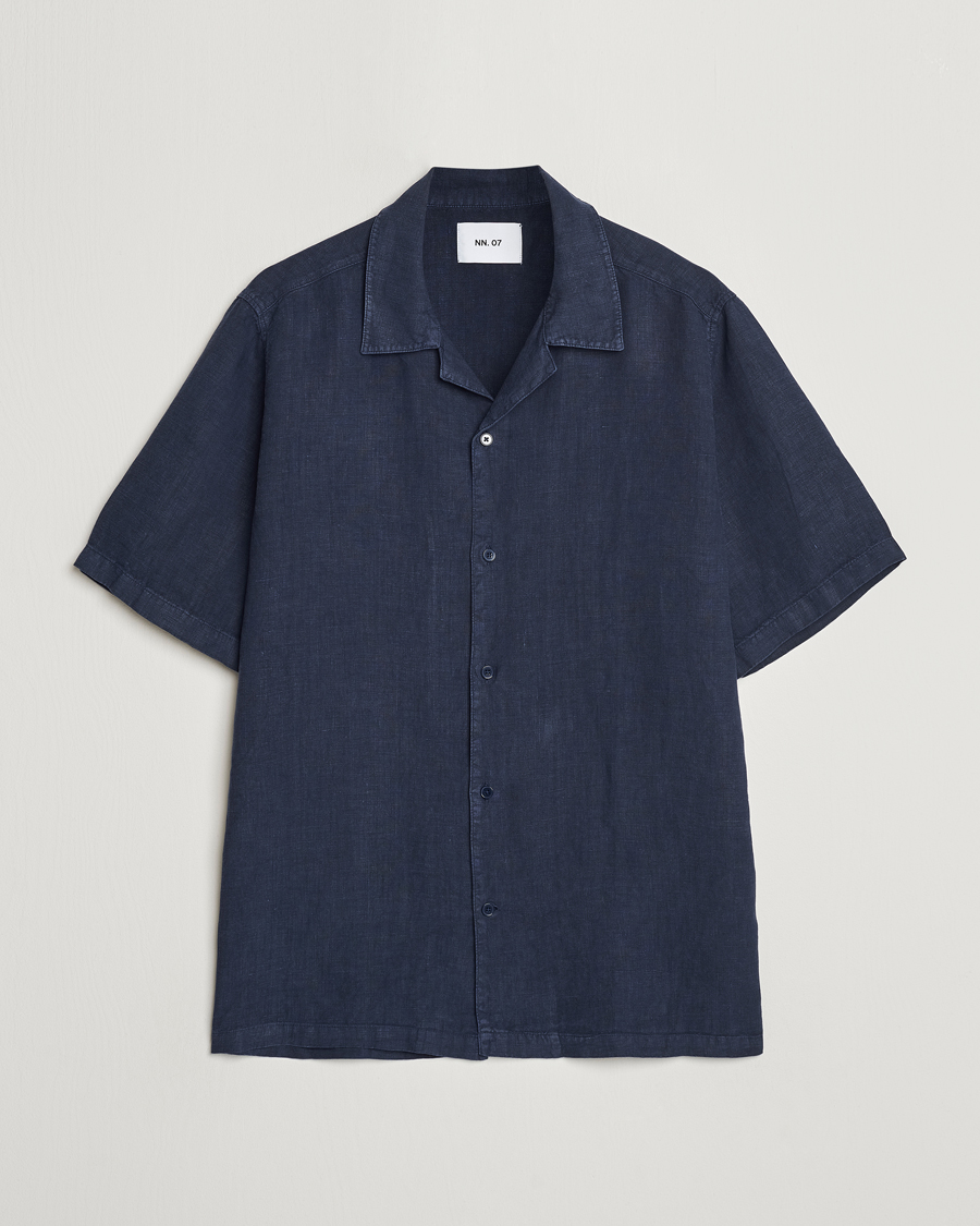 Herr | Skjortor | NN07 | Julio Linen Resort Shirt Navy Blue