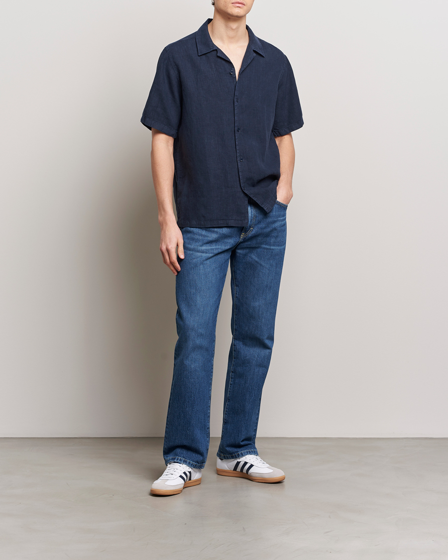 Herr | Skjortor | NN07 | Julio Linen Resort Shirt Navy Blue