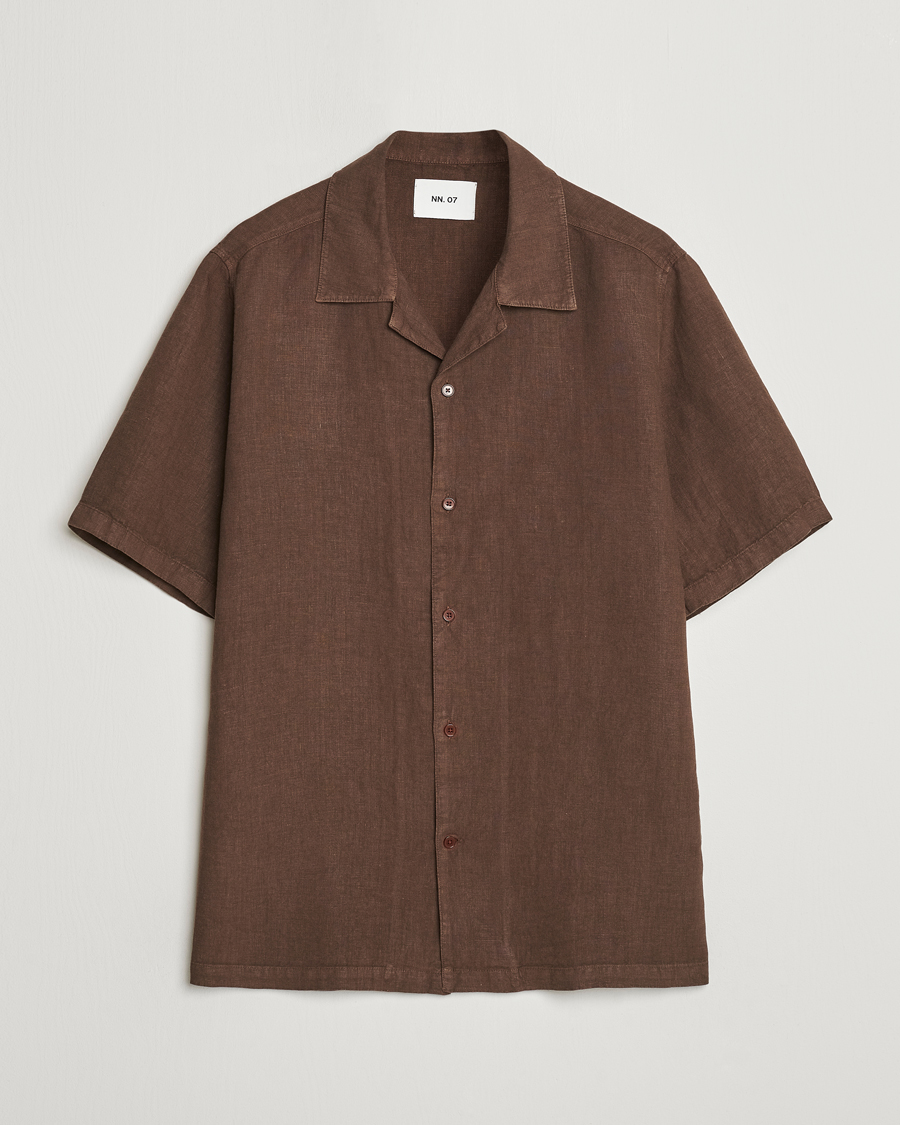 Herr | Skjortor | NN07 | Julio Linen Resort Shirt Cocoa Brown