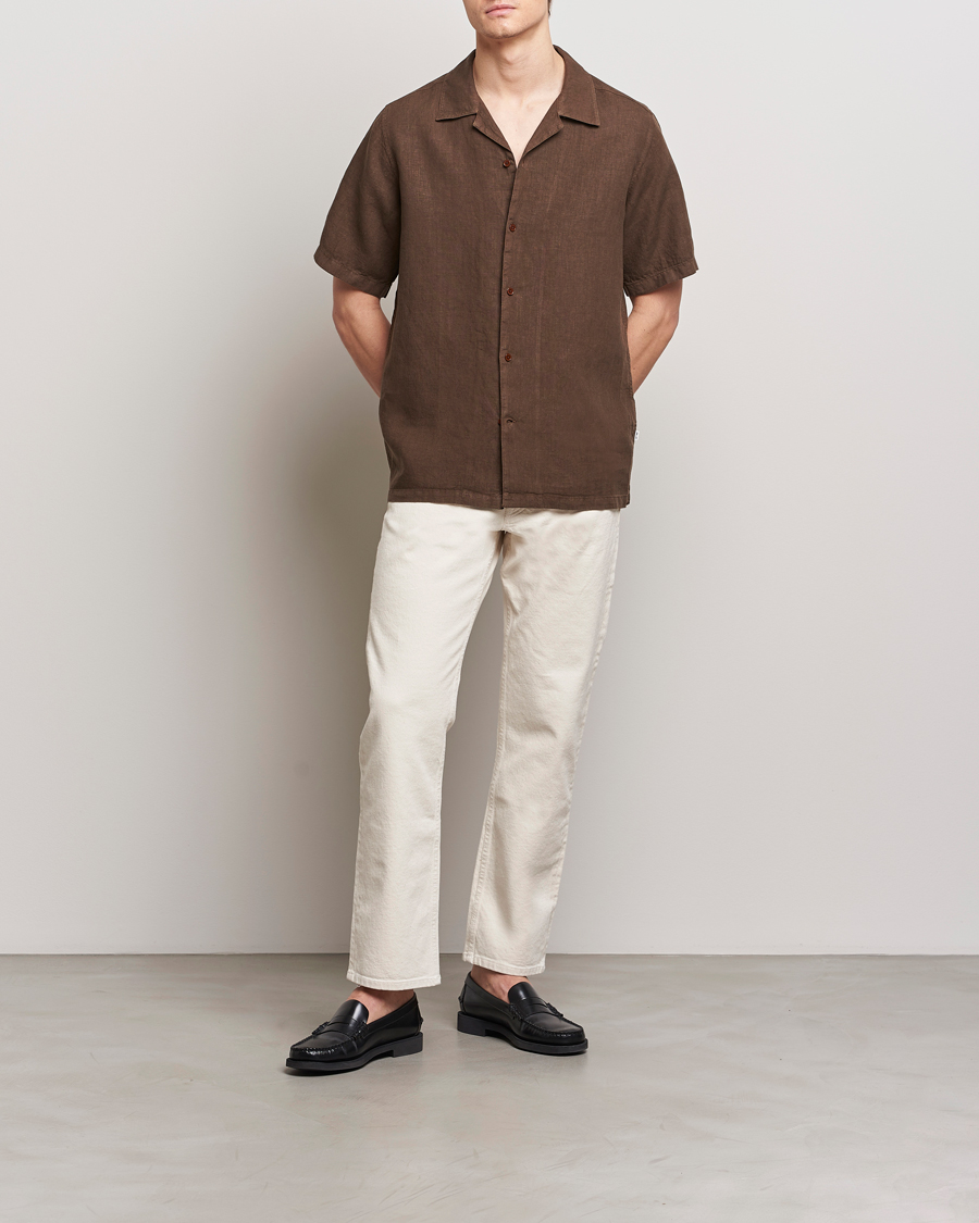 Herr | Skjortor | NN07 | Julio Linen Resort Shirt Cocoa Brown