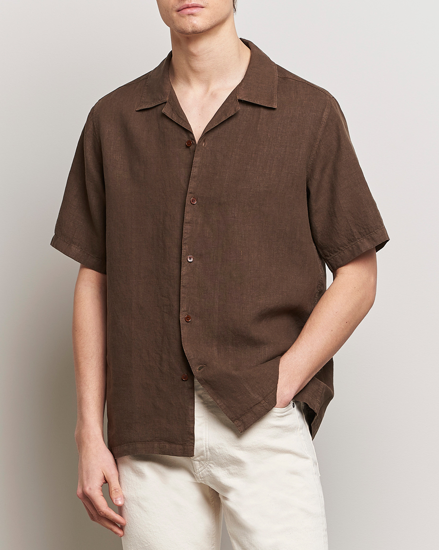 Herr | Kortärmade skjortor | NN07 | Julio Linen Resort Shirt Cocoa Brown