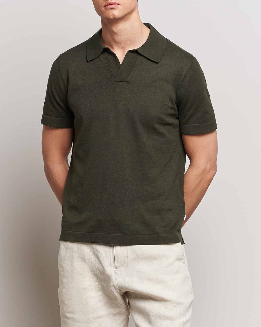 Herr | Nya produktbilder | NN07 | Ryan Cotton/Linen Polo Rosin Green