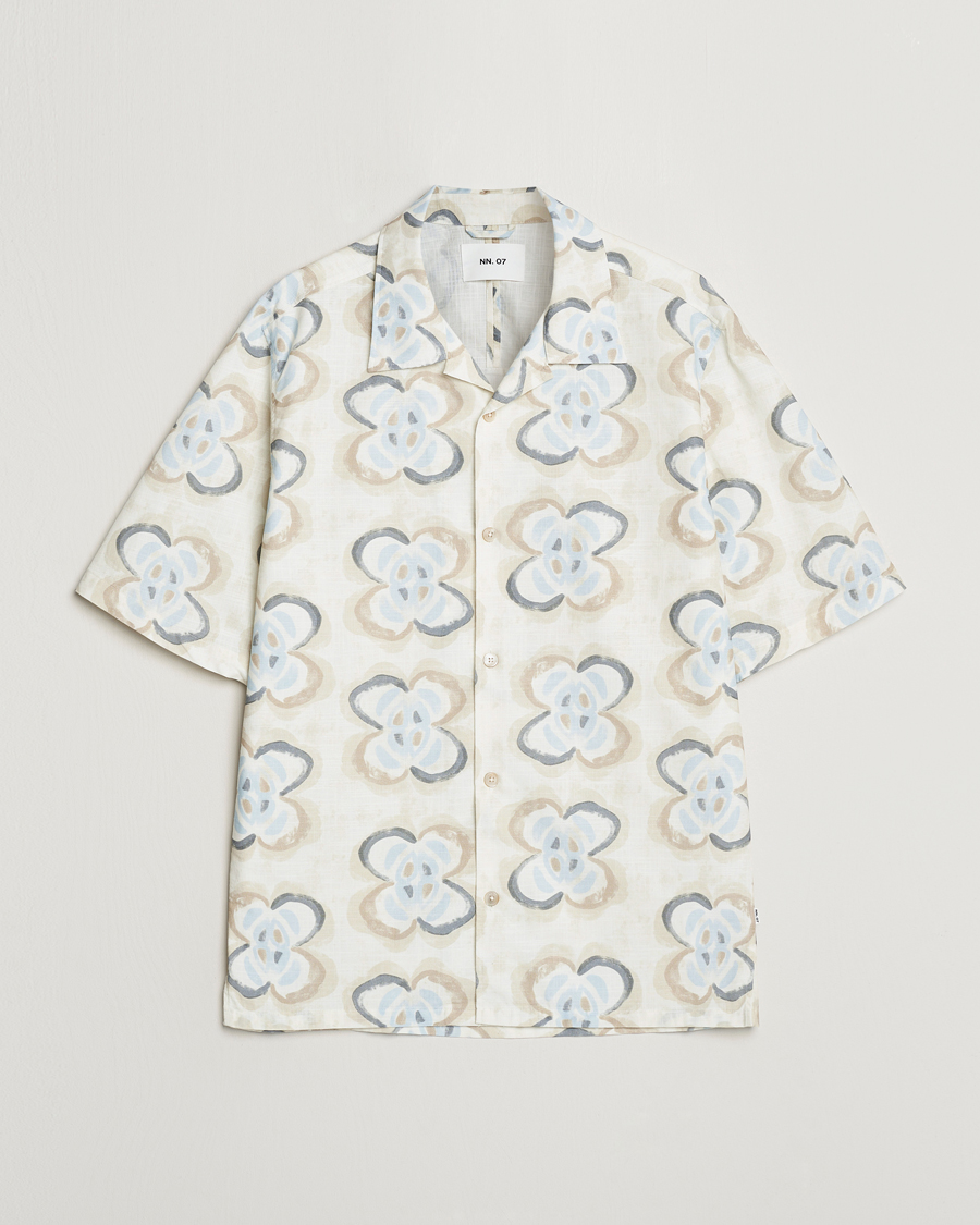 Herr | Skjortor | NN07 | Ole Printed Short Sleeve Shirt Ecru Multi