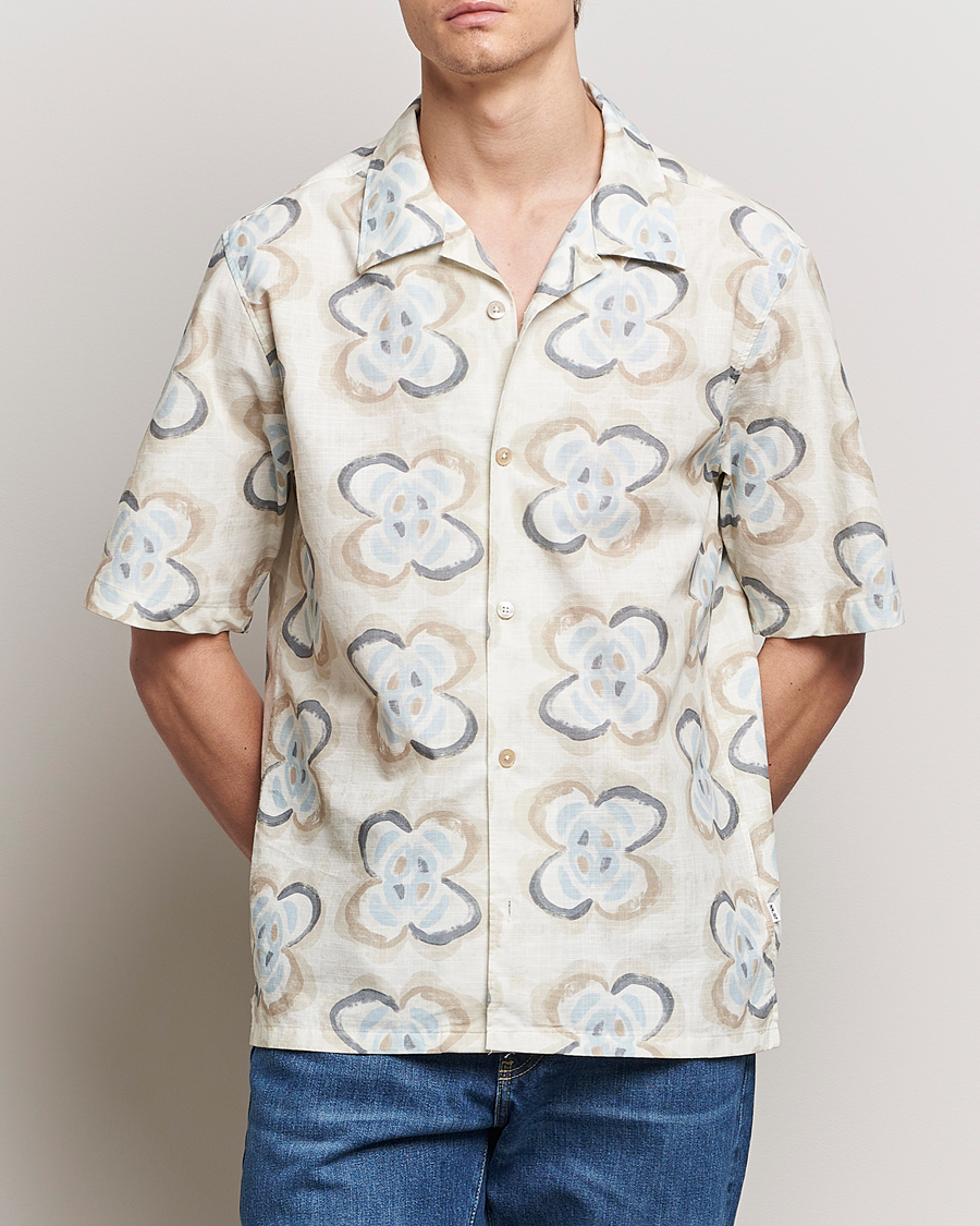 Herr | Skjortor | NN07 | Ole Printed Short Sleeve Shirt Ecru Multi