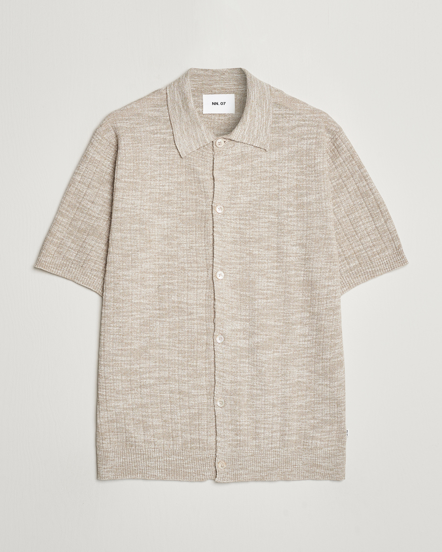 Herr | Skjortor | NN07 | Nolan Knitted Shirt Sleeve Shirt Greige Melange